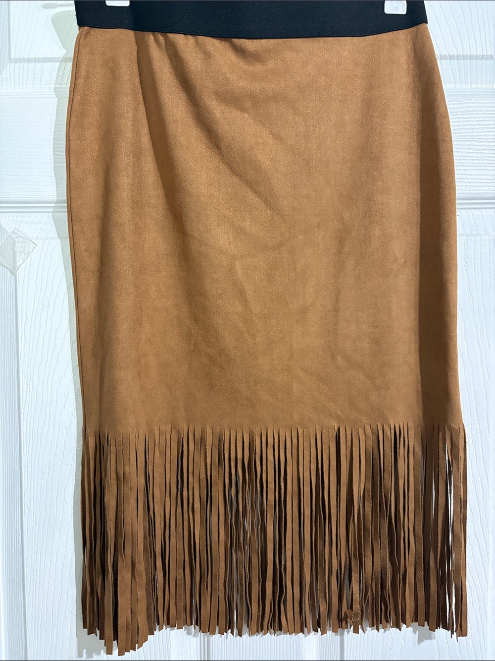 Karen Kane Tan Fringe Faux Suede Pencil Skirt